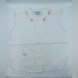 Vintage Nursery Rhyme Diaper Shirt with Embroidered Pink Flowers